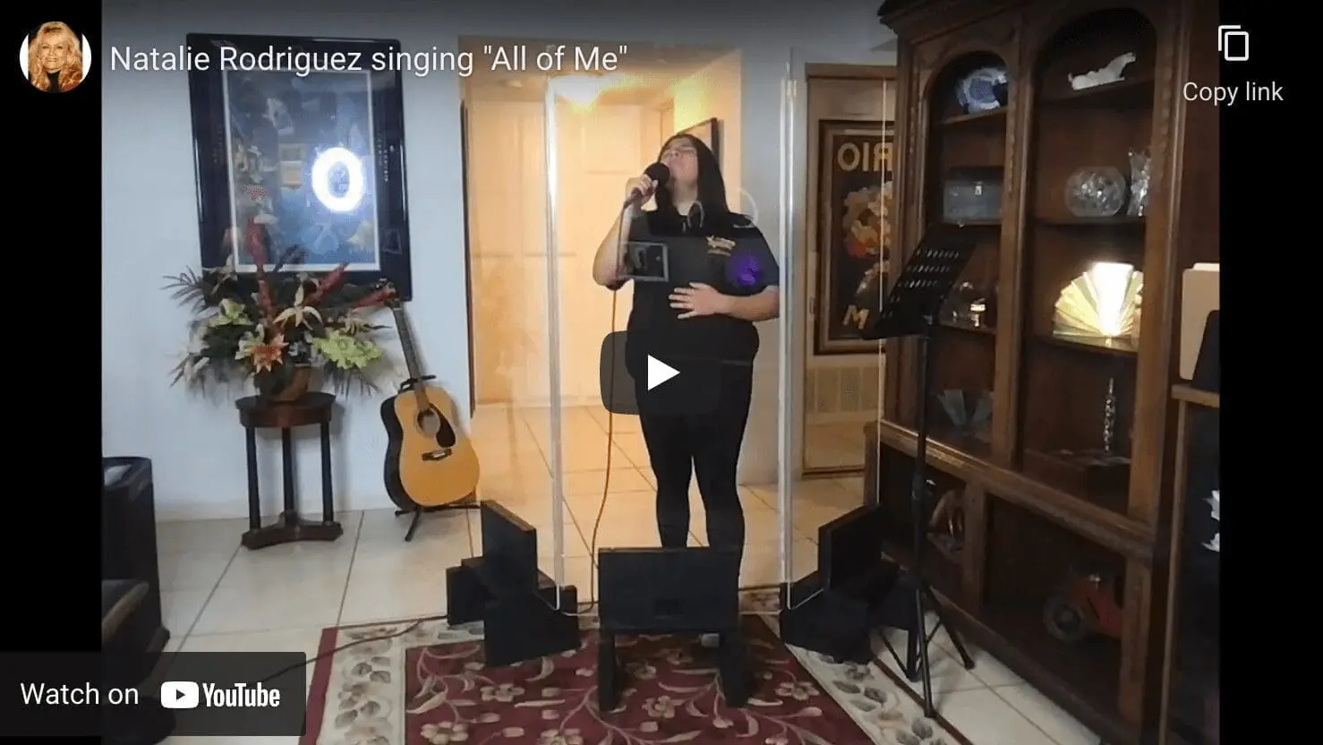 screenshot of a YouTube video of Natalie Rodriguez singing All of Me