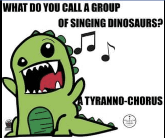 a meme about singing dinosaurs