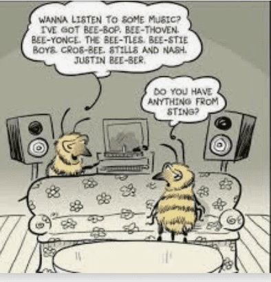 a comic excerpt of two bees listening to music